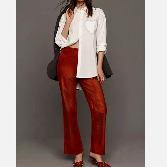 Anthropologie Pilcro The Annie Flocked High-Rise Straight-Leg Jeans 25 NWT Red
